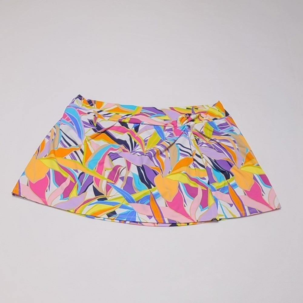 Bleu Rod Beattie Women 10 Multi Color Abstract Botanical Side Tie Swim Skirt NWT